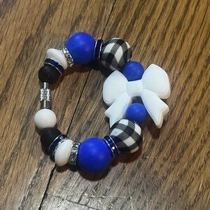 Handmade Blue, White, and  Black Beaded Bow Tumbler Stanley cup charm Bracelet